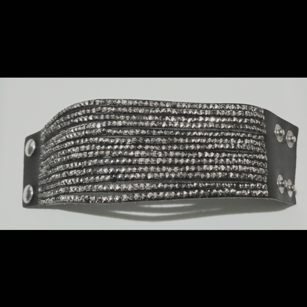 Black & Silver Bracelet From ICING 90's with Gray Rhinstones  Button Closure